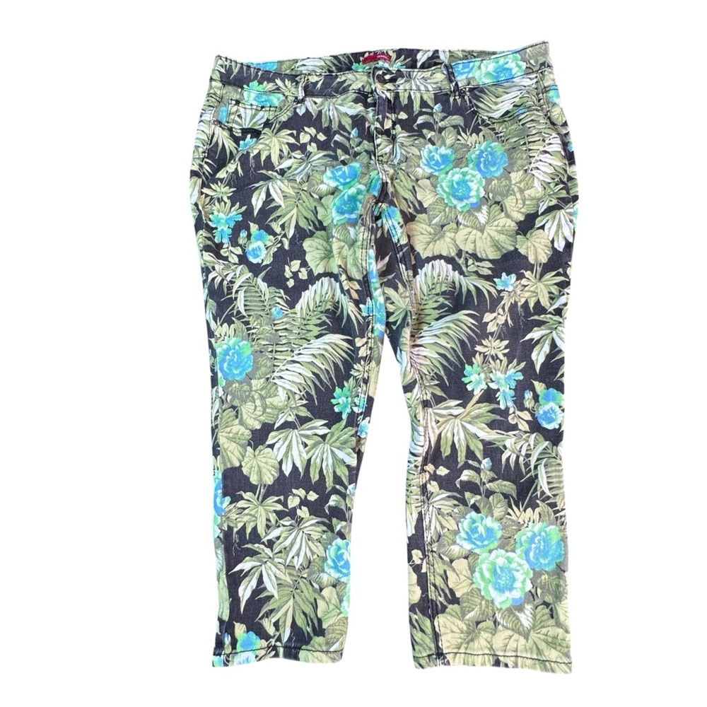 Bongo Floral Green Black Blue Tropical Print Cropped Pants size 22